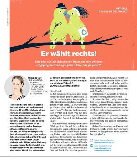 Anik&oacute; Don&aacute;th, Autorin, schreibt in der Coopzeitung Kolumne: Er w&auml;hlt rechts!