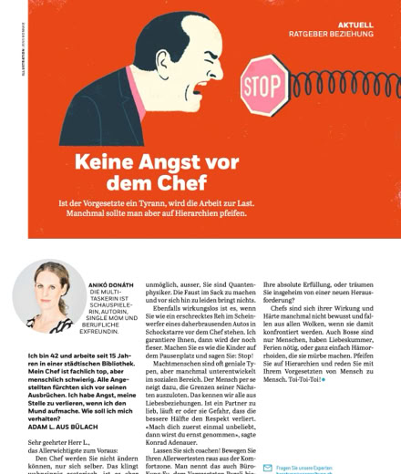 Anik&oacute; Don&aacute;th, Autorin, schreibt in der Coopzeitung Kolumne: Keine Angst vor dem Chef