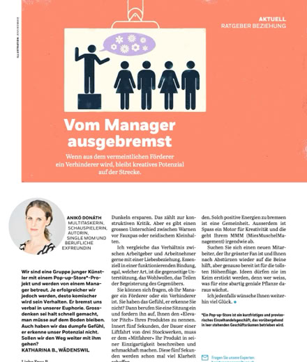 Anik&oacute; Don&aacute;th, Autorin, schreibt in der Coopzeitung Kolumne: Vom Manager ausgebremst