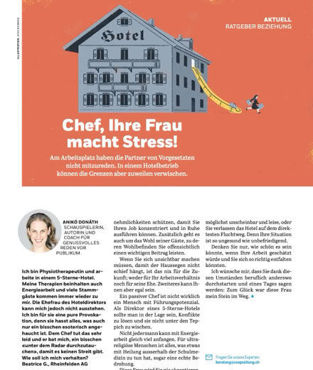 Anik&oacute; Don&aacute;th, Autorin, schreibt in der Coopzeitung Kolumne: Chef, Ihre Frau macht Stress!
