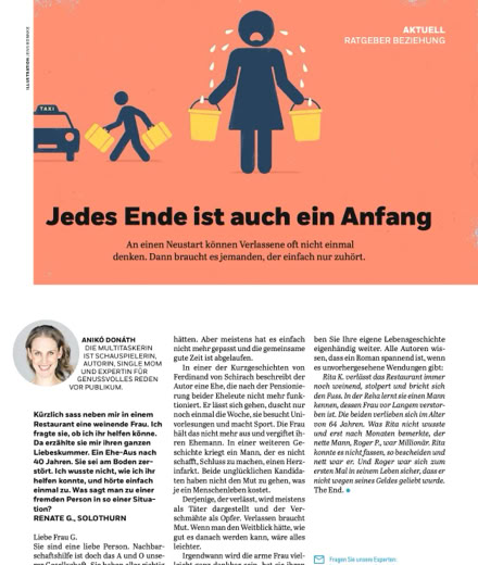 Anik&oacute; Don&aacute;th, Autorin, schreibt in der Coopzeitung Kolumne: Jedes Ende ist auch ein Anfang