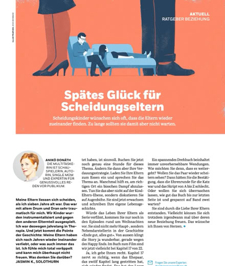 Anik&oacute; Don&aacute;th, Autorin, schreibt in der Coopzeitung Kolumne: Sp&auml;tes Gl&uuml;ck f&uuml;r Scheidungseltern